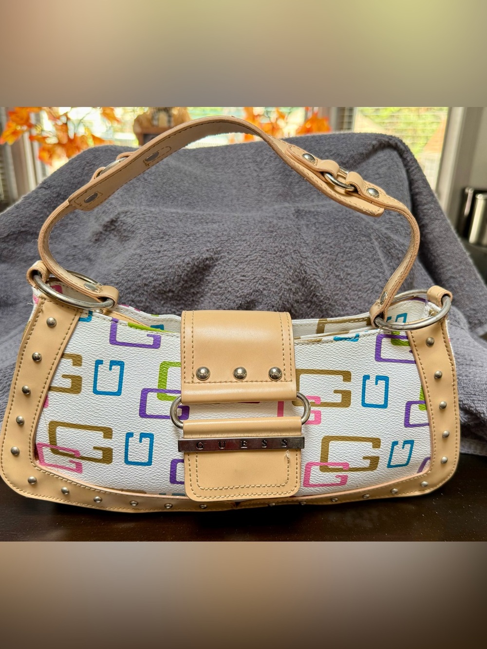GUESS Shoulder Bag with Multicolor Logo Print